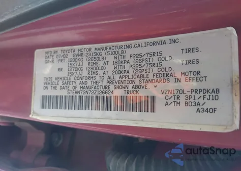 2002 Toyota Tacoma Base V6 из США, поврежденный, VIN 5TEHN72N72Z126624